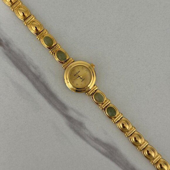SKU:0087 Gold mini Watch with green natural stones +‎ in a gift box main image 3